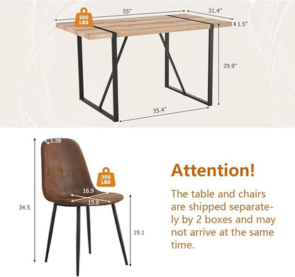 4 Chair Dining Table Set，Dinner Table Set for 4，55'' Kitchen Table and Suede Nap Fabic Chairs Set of 4, 5 Piece Dining Table Set for Kitchen Dining Room