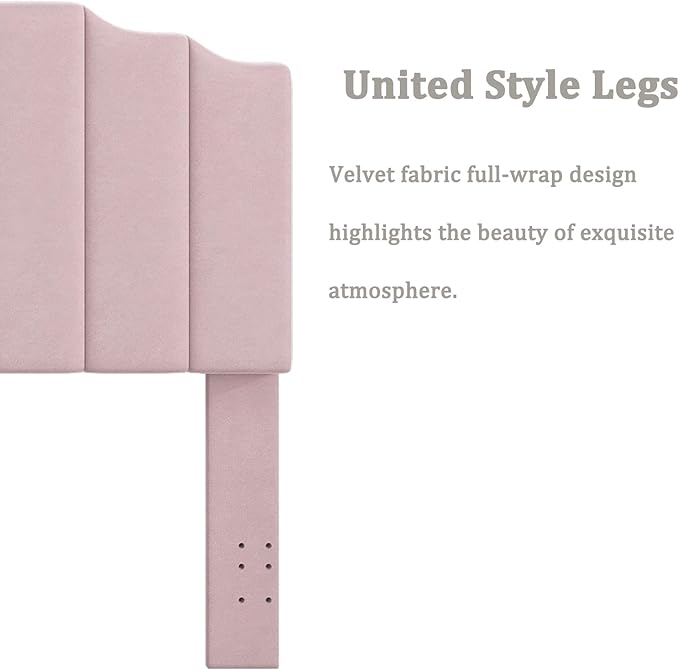 Queen Size Headboard Only, Velvet Wall Mounted Headboard Queen/Full Size for Adjustable Bed, Modern Vertical Channel Design with Curved Tufted Upholstered Head Board, Pink