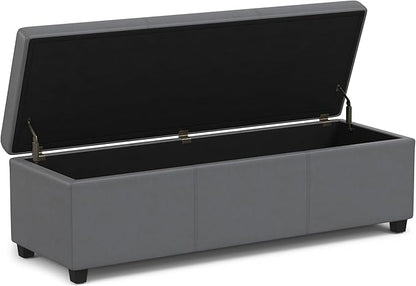 SIMPLIHOME Avalon 54 inch Wide Contemporary Rectangle Extra Large Storage Ottoman Bench in Stone Grey PU faux leather, Assembled, For the Living Room, Entryway and Family Room