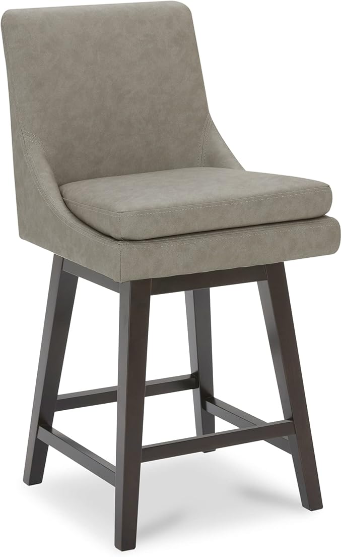 CHITA Counter Height Swivel Barstool, FSC Certified Upholstered Bar Stool, 26.8" H Seat Height, PU Leather in Stone Gray