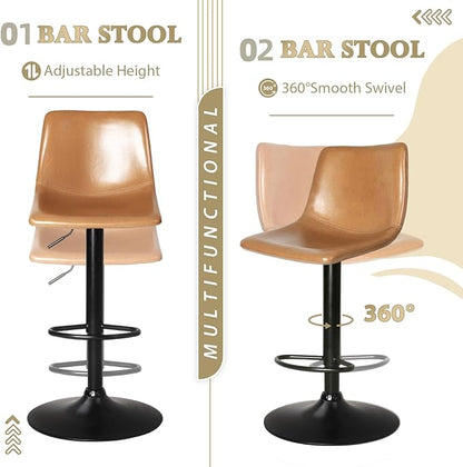 Lemebri Bar Stools Set of 4, Modern Adjustable Swivel Barstools Counter Height with Backrest, Faux Leather Upholstered Bar Chair for Kitchen Island, Whisky