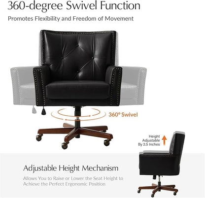 HULALA HOME Modern Home Office Chair with Tilt Lock & Metal Base, Desk Chair with 360° Swivel & Tilt Function, Height Adjustable, Wide Seat Computer Task Chair with Wheels & Padded Cushion, Black