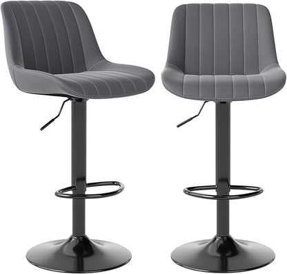 Youhauchair Bar Stools Set of 2, Swivel Counter Height Barstools with Back, Adjustable PU Leather Bar Chairs, Modern Armless Kitchen Island Stool, Dark Grey
