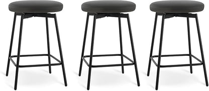 Swivel Bar Stools Set of 3, 24" Counter Height Bar Stool, Backless Barstools with Faux Leather Upholstered Seat&Sturdy Wood Legs for Kitchen Island, Black