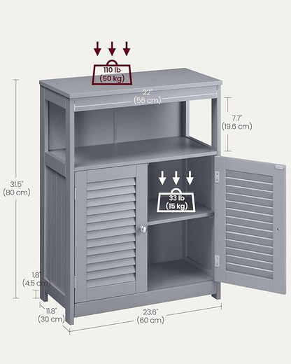 VASAGLE Floor Storage Cabinet, Freestanding Storage Unit with Double Shutter Doors and Adjustable Shelf, for Living Room, Bathroom, Entryway, Kitchen, Dove Gray UBBC040G02
