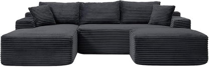 108 Inch Cloud Sectional Couch,Modern Modular Sectional Sofa with Deep Seat,Corduroy Boneless Couches with L-Shape Chaise for Living Room,No Assembly Required (Black, Left Facing Chaise + Ottoman)