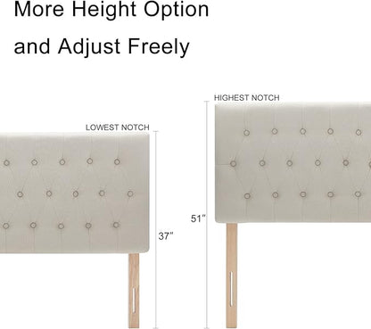 Kingfun Tufted Upholstered Full Size Bed Headboard in Modern Button Design, Adjustable Solid Wood Head Board, Premium Linen Fabric Padded Headboards in Bedroom (Beige)