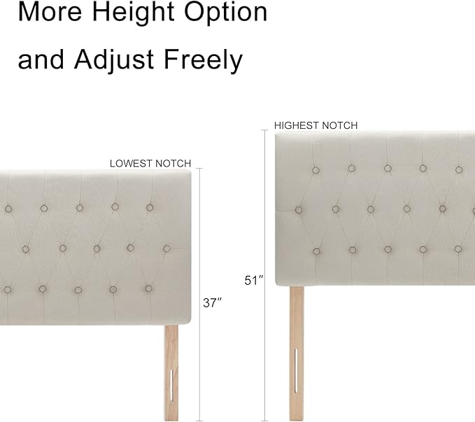 Kingfun Tufted Upholstered Queen Size Bed Headboard in Modern Button Design, Adjustable Solid Wood Head Board, Premium Linen Fabric Padded Headboards in Bedroom (Beige, Queen)