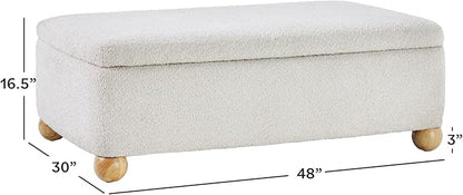 Walker Edison Linley Contemporary Large Storage Bouclé Ottoman with Wood Legs, Ivory