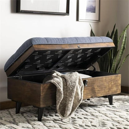 Safavieh Home Collection Liam Light Beige and Dark Oak Tufted Cocktail Ottoman