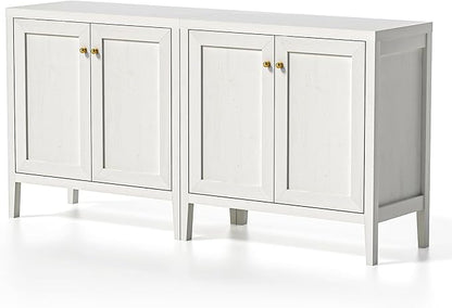 63" Large Buffet Cabinets Set of 2, Farmhouse Sideboard Cabinet with Storage, Accent Credenza Cabinet, Wood Kitchen Cabinets, Coffee Bar Console Table for Living, Dining Room, Antique White