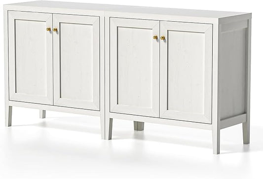 63" Large Buffet Cabinets Set of 2, Farmhouse Sideboard Cabinet with Storage, Accent Credenza Cabinet, Wood Kitchen Cabinets, Coffee Bar Console Table for Living, Dining Room, Antique White