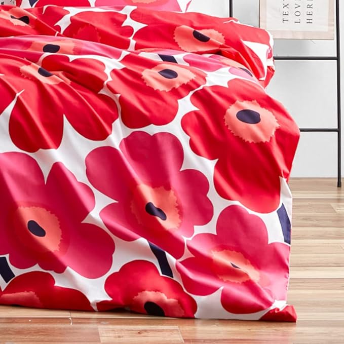 Marimekko - Queen Comforter Set, Cotton Bedding with Matching Shams, Lightweight Home Decor for All Seasons (Unikko Red, Queen)