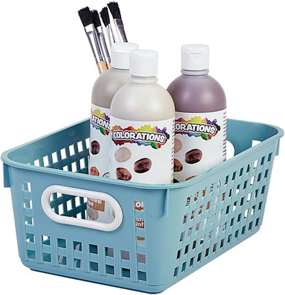 Really Good Stuff Medium Plastic Book Baskets, 11" by 7?" by 4?" - 6 Pack, Water | Versatile Storage Solution for Classroom, Home and Office l Toy Storage, Multi-Purpose Organizer Basket