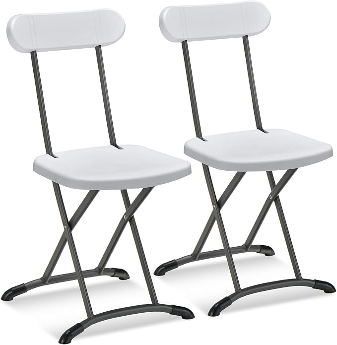 GYMAX Folding Chair, 400lbs Plastic Chairs Set with Steel Frame & Ergonomic Curved Back, Indoor & Outdoor Commercial Event Seat for Meeting, Wedding, Stackable Lightweight Folding Chairs (2, White)