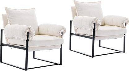 Xifan Modern Comfy Reclining Chair with 6 Angle Adjustable Backrest, Upholstered Accent Chair Fabric Living Room Lounge Chair for Reading Room - Cream, Set of 2