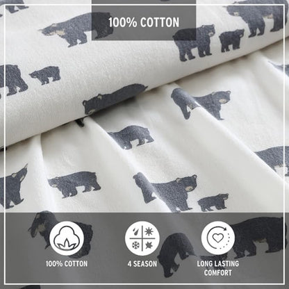 Eddie Bauer - Flannel Sheets Full Size, Anti-Pilling & Wrinkle Resistant Cotton, Touchably Soft for All-Season Comfort - Bed Sheets with Matching Pillowcases & Fitted Sheet (Bear Family Grey)