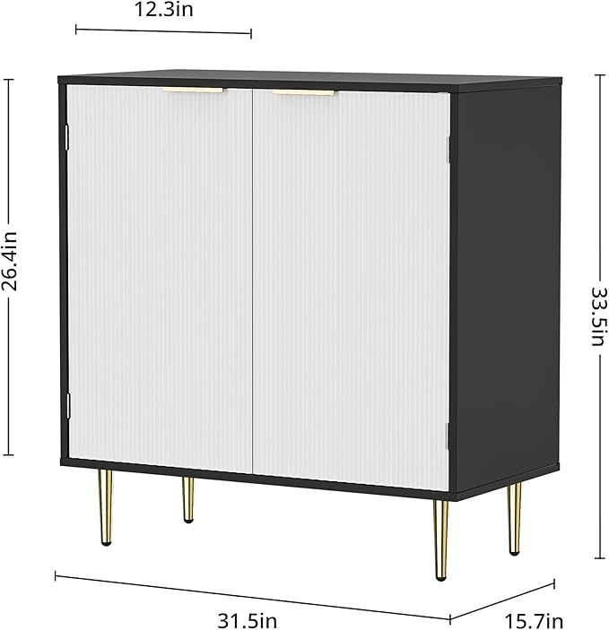 Buffet Sideboard Cabinet with 2 Doors, Modern Kitchen Cabinet with Golden Handles & Legs, Adjustable Shelf, Accent Coffee Bar Storage Sideboard for Kitchen, Living Room, Black & White