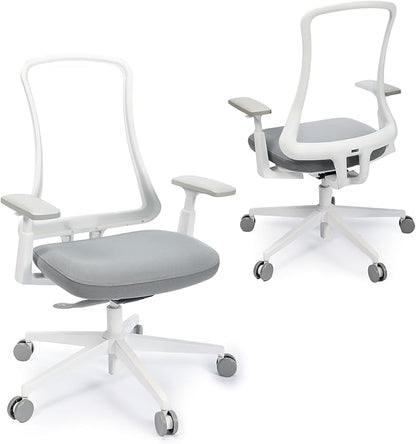 ProtoArc Ergonomic Office Chair - Flexer Desk Chair with Foam Cushion Sliding Seat, Advanced Airflow Mesh, Adjustable Armrest, Swivel Computer Chairs for Home Office - White