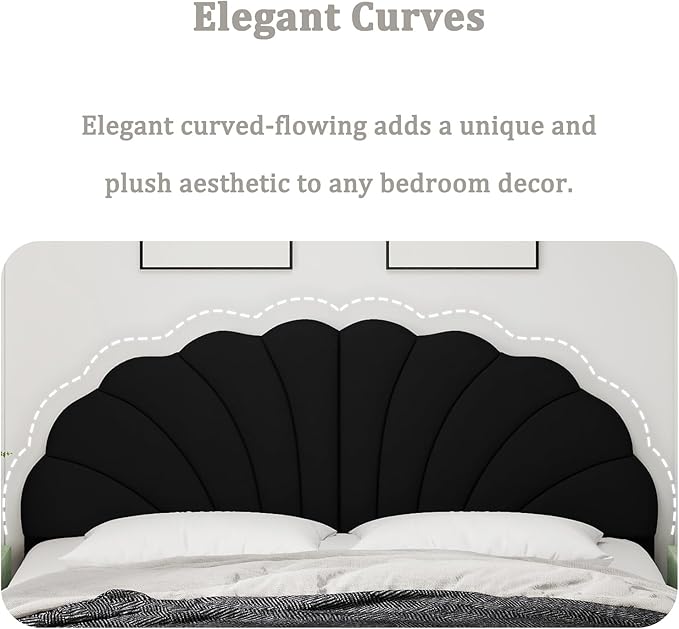 King Size Headboard Only, Petal Wall Mount Headboard King/California King Size for Adjustable Bed Velvet Upholstered Head Board Easy Assembly, Black