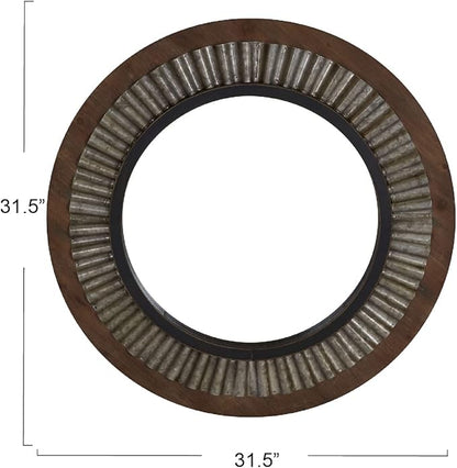 Household Essentials Household Essentials Wood Framed Sunburst Metal Mirror, Brown