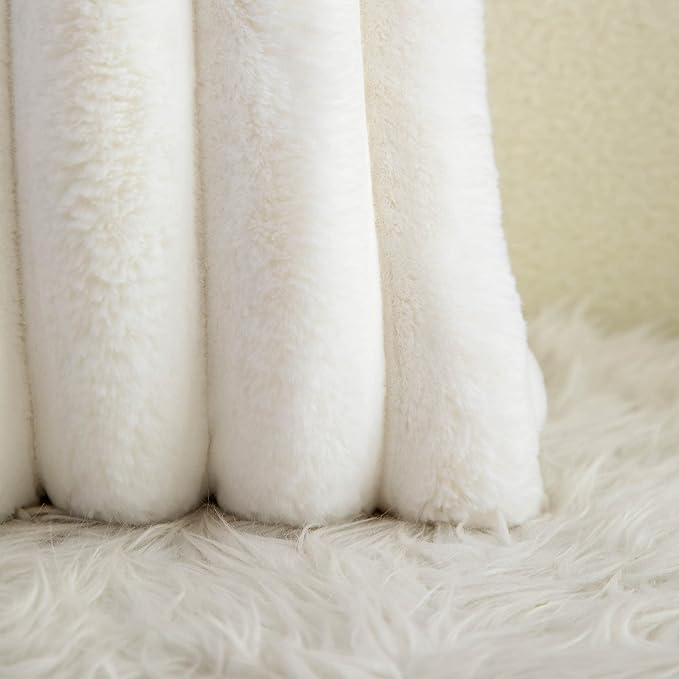 Neelvin Cream White Faux Fur Cozy Soft Striped Decorative Throw Pillow Covers 26x26 inch Set of 2,Velvet Pillowcase Cushion Case for Sofa Couch