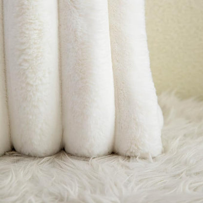 Neelvin Cream White Faux Fur Cozy Soft Striped Decorative Throw Pillow Covers 20x20 inch Set of 2,Velvet Pillowcase Cushion Case for Sofa Couch