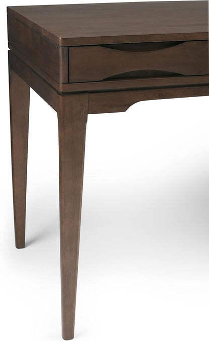 SIMPLIHOME Harper Desk - 60-Inch Wide Solid Hardwood Writing Desk in Walnut Brown, Mid-Century Modern Home Office Computer Table for Workspace or Study with 2 Drawers and Flip-Down Keyboard Tray