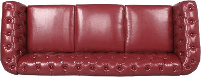 LEVNARY Chesterfield Sofa, Classic Tufted Upholstered Leather Couch, Modern 3 Seater Couch Furniture with Tufted Back for Living Room Office (Wine Red)