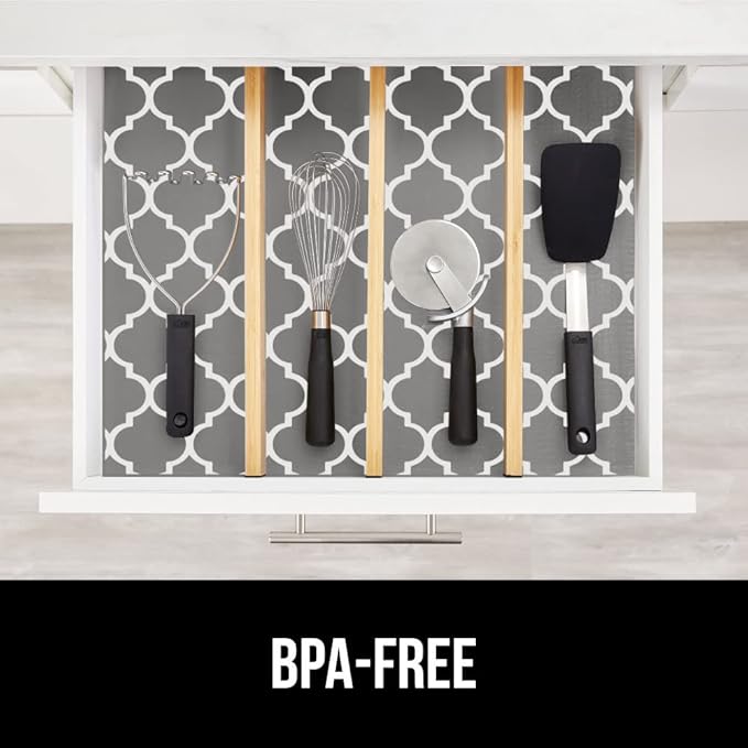 GORILLA GRIP Slip Resistant Drawer and Shelf Liner 2 Pack, Non Adhesive Water Resistant, Easy Clean and Trim, Smooth Surface Liners for Kitchen Cabinet Shelves Drawers Pantry 12 IN x 20 FT, White Gray