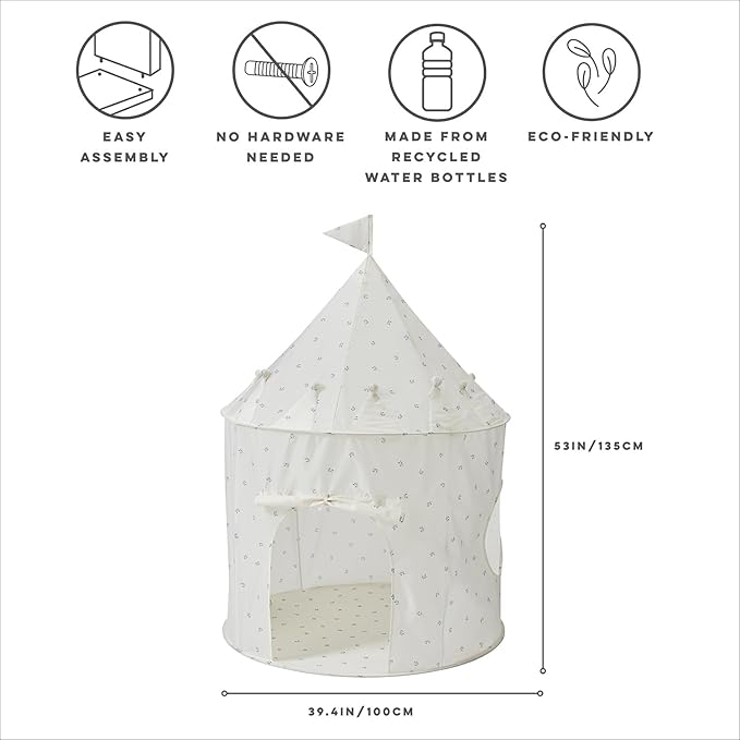 3 Sprouts Kids Play Tent - Sustainable Recycled Fabric – Fun Spacious Childs Playhouse for Indoor Games for Boys & Girls - Durable Fort Pop Up House for Toddlers & Children Age 3-10 - Blueberry Ivory