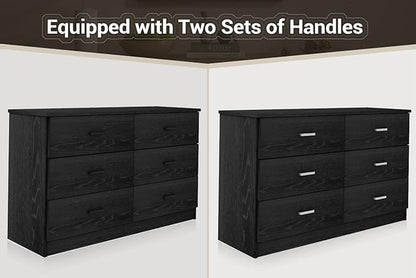Bigbiglife Wood Dresser for Bedroom, 6 Drawer Double Dresser, Modern Chest of Drawers with Deep Drawers, Large Storage Organizer for Living Room, Closet (Black)