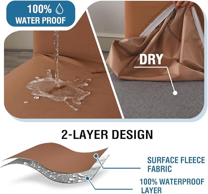 H.VERSAILTEX 100% Waterproof Bar Stool Cover Stretch Counter Stool Pub Chair Slipcover for Dining Room Removable Soft Thick Solid Fleece Fabric Bar Stool Slipcovers Set of 4, Camel