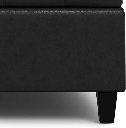SIMPLIHOME Harrison Large Coffee Table Storage Ottoman - 40 inch Wide Upholstered Vegan Leather Square Lift-Top Ottoman in Distressed Black, Transitional Bench for Living Room with Sturdy Base