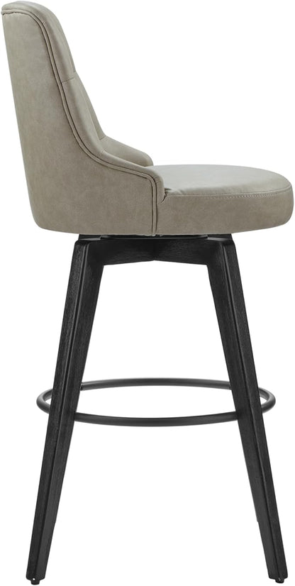 Watson & Whitely Bar Stools, 360° Swivel Upholstered Bar Stool with Back, 30" H Bar Height Barstools, Set of 2, Faux Leather in Stone Grey