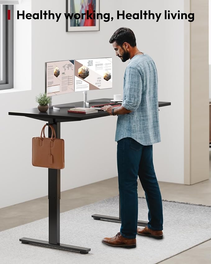 SANODESK Standing Desk Height Adjustable Electric Stand up Desk 63x24 Inches Sit Stand Home Office with Splice Board, Black Frame/Black Top