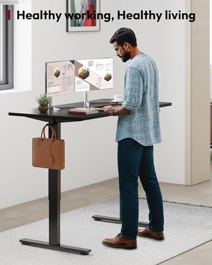 SANODESK Standing Desk Height Adjustable Electric Stand up Desk 63x24 Inches Sit Stand Home Office with Splice Board, Black Frame/Black Top
