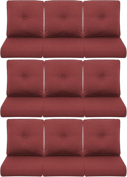 9-Piece Outdoor Patio Cushion Set - Fade & Water Resistant with Removable Olefin Cover, 22x24x4 Inch Memory Foam Cushions for Wicker Sectional Sofa – Red/Buckle