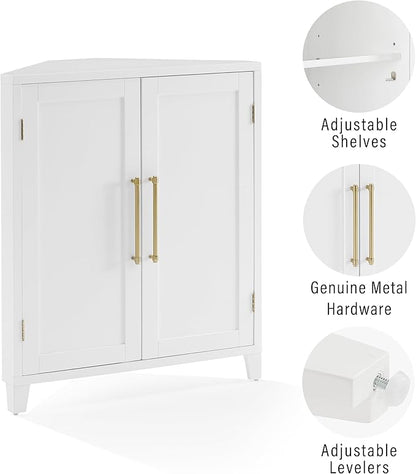 Crosley Furniture Roarke Corner Kitchen Storage Pantry Cabinet with Shelves, Kitchen, Dining, Laundry Room, White