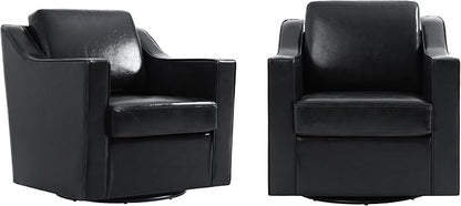 Pia Ricco 360° Swivel Accent Chair, Oversized Modern Faux Leather Armchair with Removable Cover for Living Room and Reception,Black