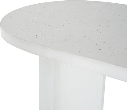 Christopher Knight Home Vicla 3 Pieces Durable Concrete Outdoor Dining Set with Stylish Terrazzo Finish, Patio Dining Table with 2 Benches, Oval Outdoor Patio Furniture Set with Pedestal Base, White