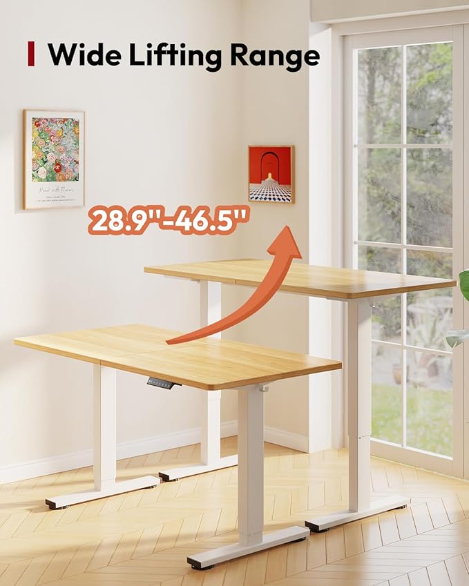 SANODESK Standing Desk Height Adjustable Electric Stand up Desk 63x24 Inches Sit Stand Home Office with Splice Board, White Frame/Maple Top