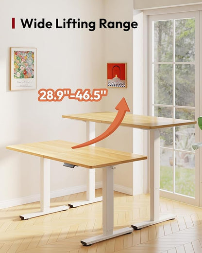 SANODESK Standing Desk Height Adjustable Electric Stand up Desk 55x24 Inches Sit Stand Home Office Desk with Splice Board, White Frame/Maple Top