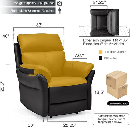AIRSKY Genuine Leather Recliner Chair, Top Grain Leather, Italian Water-Washing Process, Recliner Chairs for Adults, Single Sofas for Living Room, Theater Seating, Bedroom. R1, Black