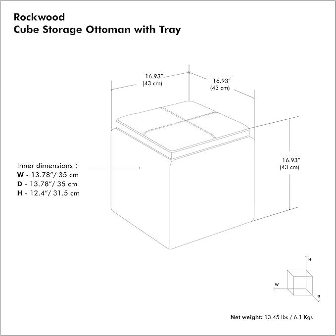 SIMPLIHOME Rockwood 18 inch Wide Contemporary Square Cube Storage Ottoman with Tray in Mink Brown Tweed Look Fabric, Assembled, For the Living Room, Entryway and Family Room