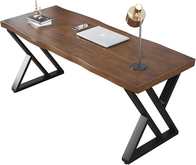 Solid Wood and Metal Modern Industrial Writing Table, 47 inch Wide Home Office Desk Bedroom Computer Desk Workstation, Rustic Natural Aged Brown Study Table Furniture for Your Workspace