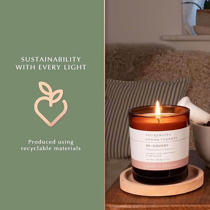 Pecksniff's Aromatherapy Re-Covery Candle - Uplifting Patchouli & Juniper Scent, 150g - Perfect for Relaxation & Well-Being
