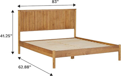 Walker Edison Queen Modern Reeded Headboard Solid Wood Bed, Queen Size, Blonde