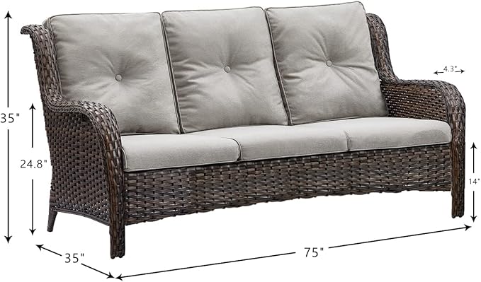 HUMMUH 6 Piece Patio Furniture Set PE Wicker Rattan 3-Seat Outdoor Sectional Sofa with Love Seats,Patio Swivel Chairs,Ottomans Conversation Sets for Garden, Poolside, Backyard