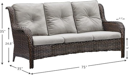HUMMUH 8pcs Patio Furniture Set Outdoor Swivel Rocker Wicker Patio Chairs,Outdoor Couch with Coffee Table and Ottomans(Brown,Grey)